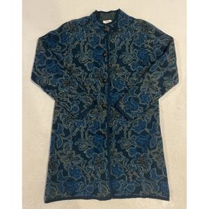 Sundance Sweater Coat Sea Moss Blue Green Size Medium Floral Merino Wool